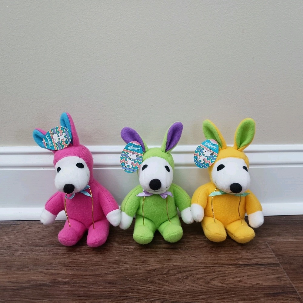 Lot Of 3 Whitman's Candies 6" Easter Bunny Peanuts Snoopy Plush
